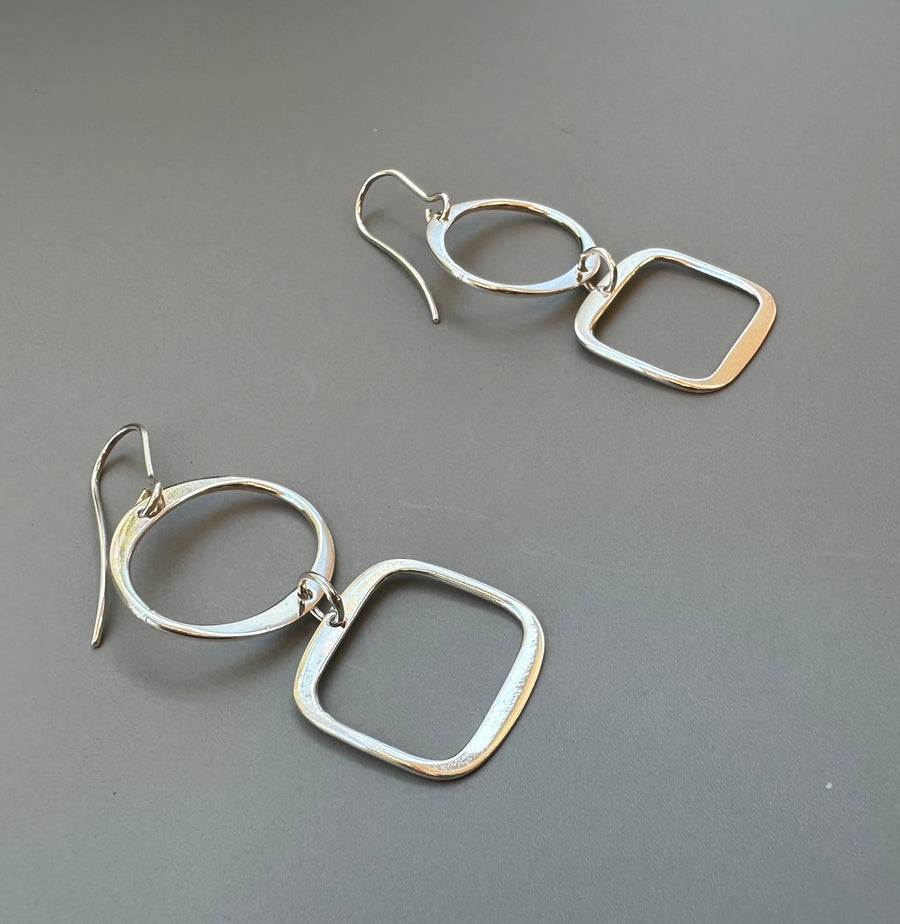 CIRCLE & SQUARE silver earrings