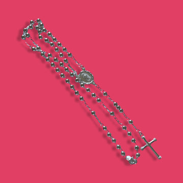 STERLING SILVER Rosary Bead Cross Necklace