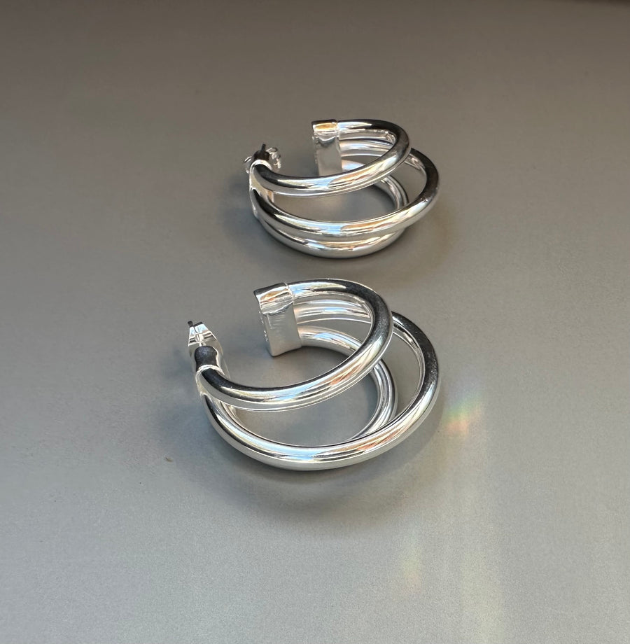 TRIPLE HOOP silver earrings- Large