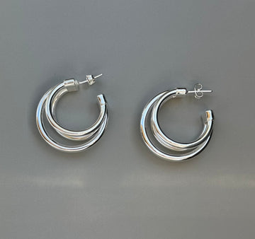 TRIPLE HOOP silver earrings- Large