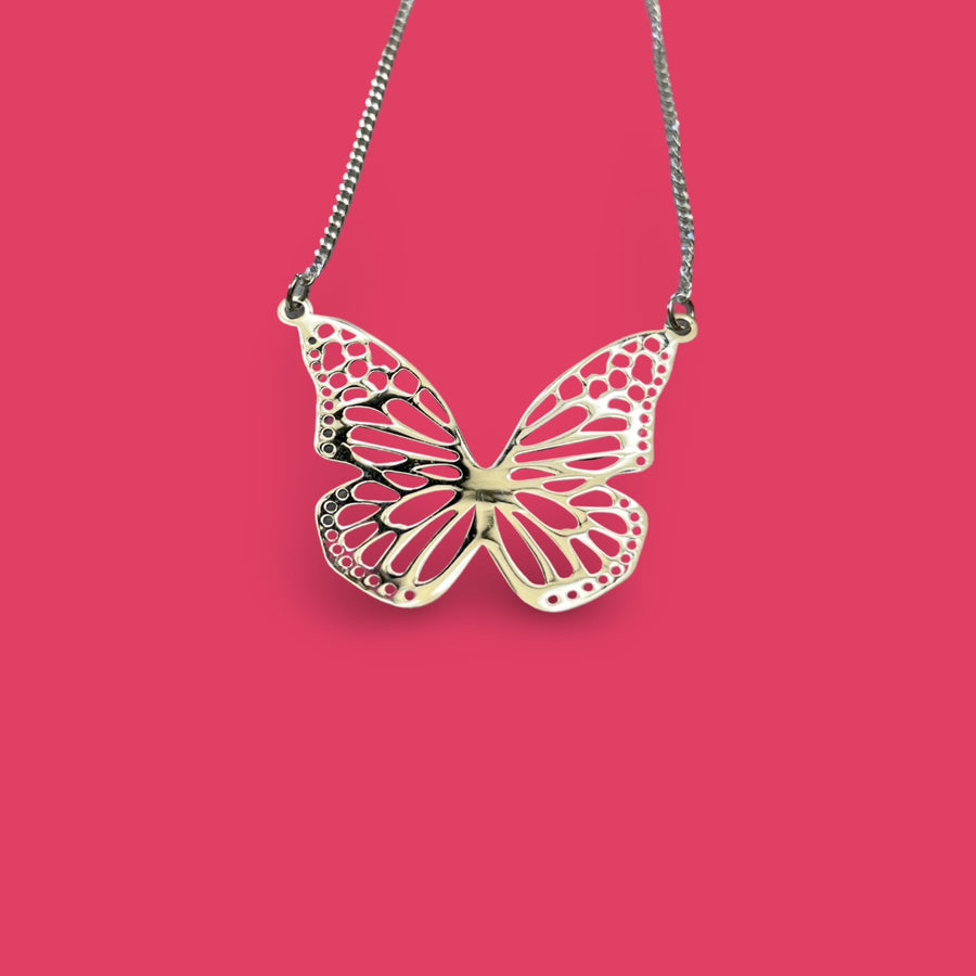 Butterfly laser silver necklace