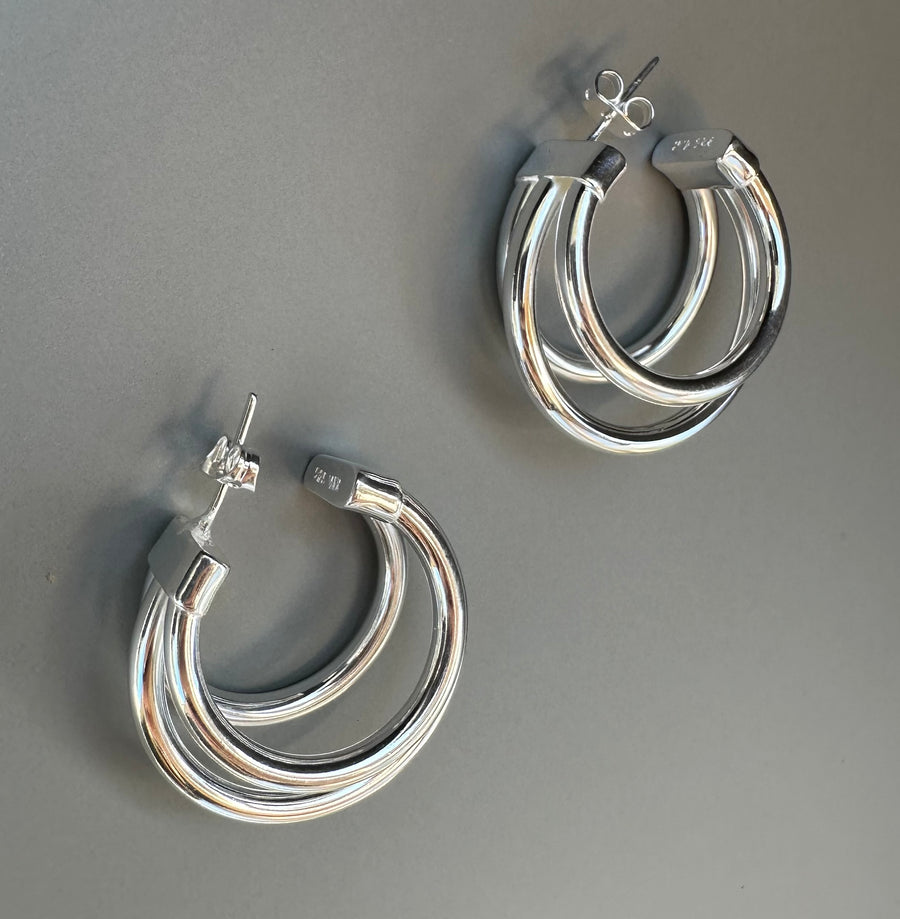 TRIPLE HOOP silver earrings- Large
