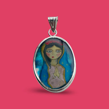 PAINTED VIRGIN MARY MEDAL silver pendant