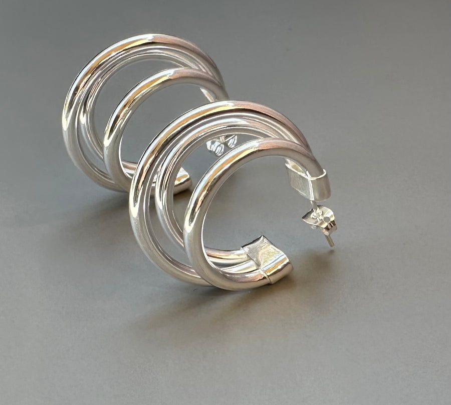TRIPLE HOOP silver earrings- Large