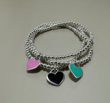 HEART CHARM silver bead bracelet