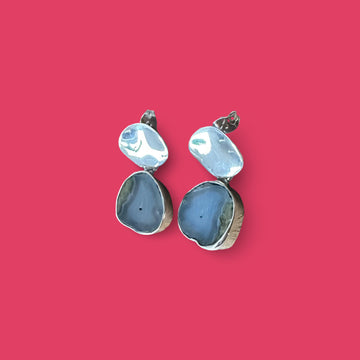GEODE AND WAVY CIRCLE Sterling Silver Earrings