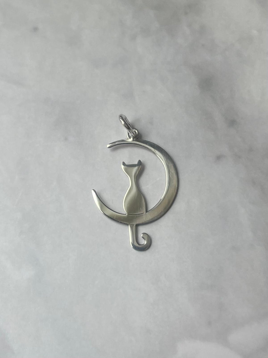 CAT & MOON silver pendant