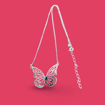 Butterfly laser silver necklace