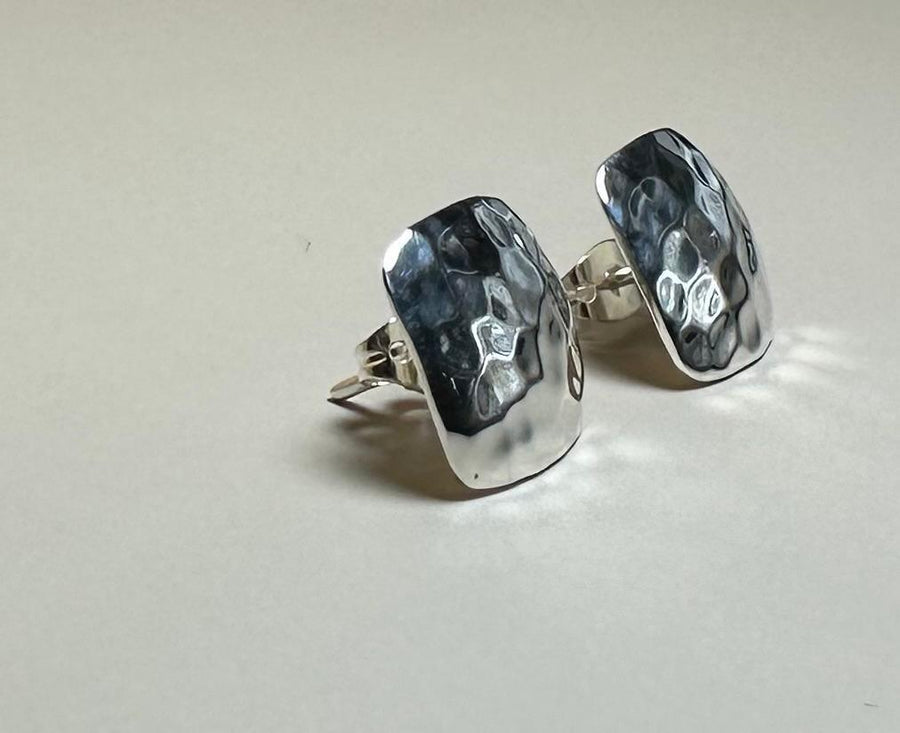 Hammered Square Silver Earrings