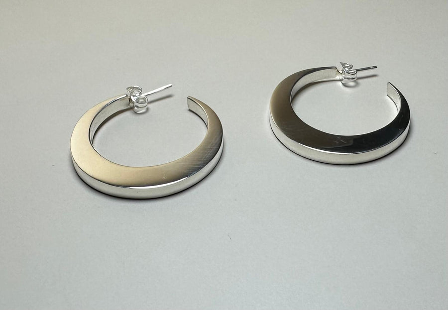 Crescent Moon Sterling Silver Hoop Earrings