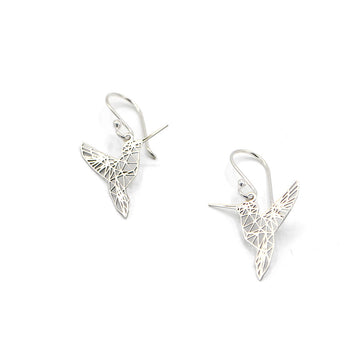 Hummingbird laser cut silver earrings