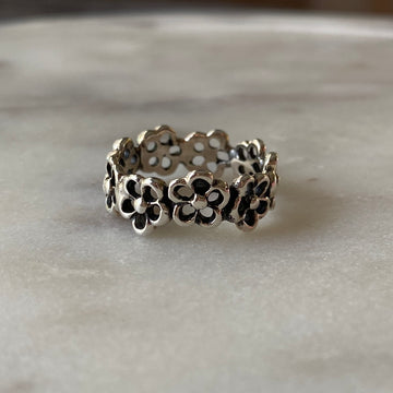 Fretwork Flower silver ring