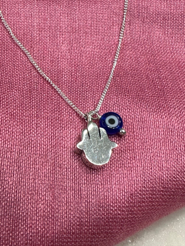 HAMSA HAND EVIL EYE silver necklace